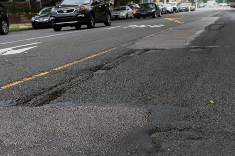 Here's Ogontz Avenue between Stenton and Medary Avenues, photographed June 18, 2019. Ogontz Avenue has the most potholes in Philadelphia, according to city data.