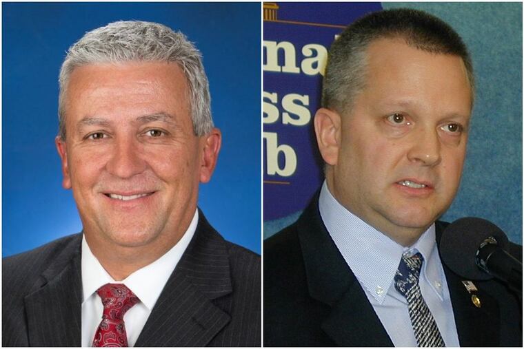 State Sen. Mike Folmer (left) and State Rep. Daryl Metcalfe, the Republican chairmen of the State Government Committees in their chambers, have bottled up 10 bills that would reform how legislators accept and report gifts, and set limits for campaign contributions.