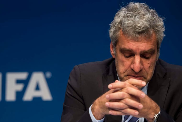 FIFA spokesman Walter De Gregorio addresses the media at the global soccer organization's headquarters in Zurich. ENNIO ENNIO