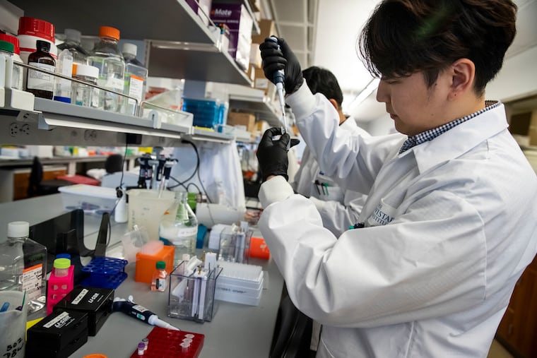 University of Pennsylvania graduate student Daniel Park testing a coronavirus vaccine at the Wistar Institute in February.