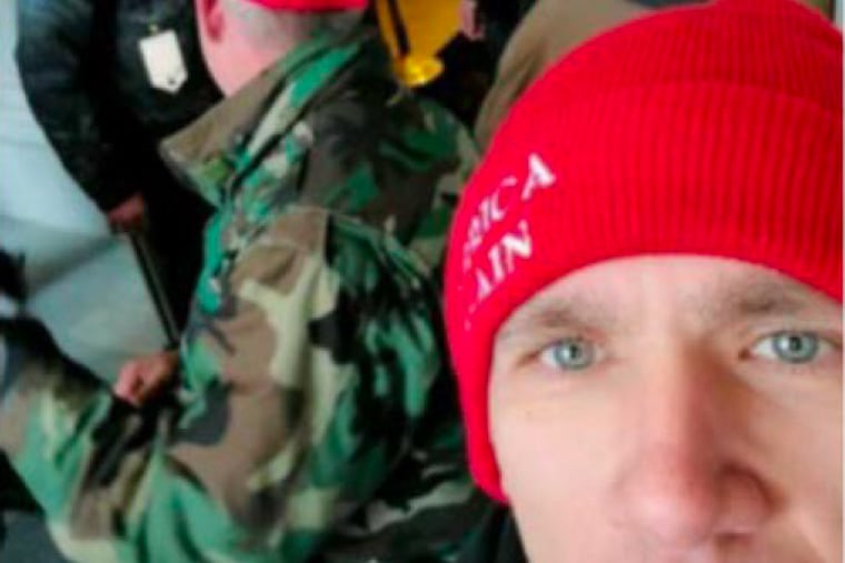 A "selfie" photo that federal prosecutors say Ronald Andrulonis, of Philadelphia, shot while storming the Capitol building in Washington, D.C., on Jan. 6, 2021.