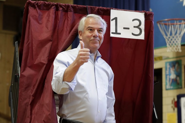 Bob Hugin, Republican candidate for U.S. Senate, casts his vote in his hometown of Summit Tuesday.