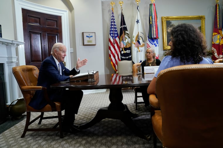 President Joe Biden meets with state and local elected officials about reproductive health care at the White House on Friday.