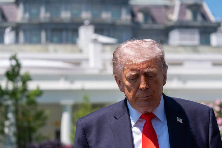 President Donald Trump speaks with reporters before departing on Marine One from the South Lawn of the White House, Friday, May 1, 2026, in Washington.