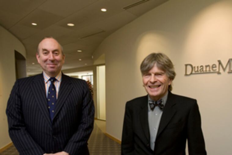 At Duane Morris, John Soroko (left) replaced Sheldon Bonovitz as the chairman and CEO.