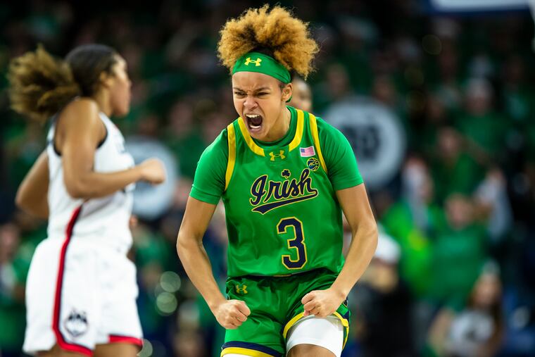 South Jersey native and Notre Dame guard Hannah Hidalgo scored 29 points in Thursday's victory over previously undefeated UConn.