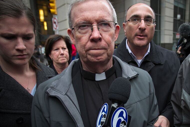 Monsignor William J. Lynn leaves the Criminal Justice Center in Philadelphia on Jan. 6. ALEJANDRO A. ALVAREZ / Staff Photographer