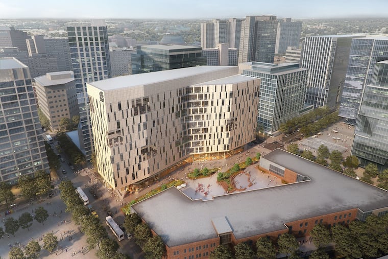 Artist's rendering of new College of Nursing and Health Professions planned by Drexel University at 36th and Filbert Streets.