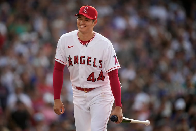 The American League's Shohei Ohtani, of the Los Angeles Angels, walks to the plate during the first round of the Home Run Derby on Monday in Denver.