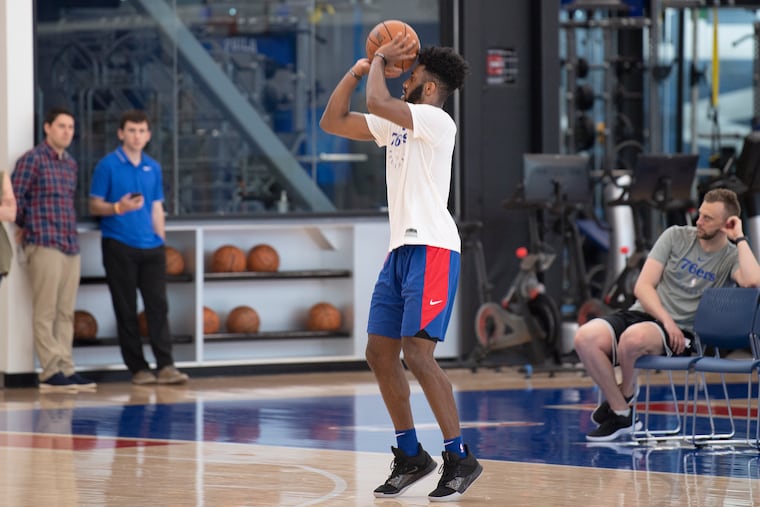 Jaylen Nowell works out for the Sixers.