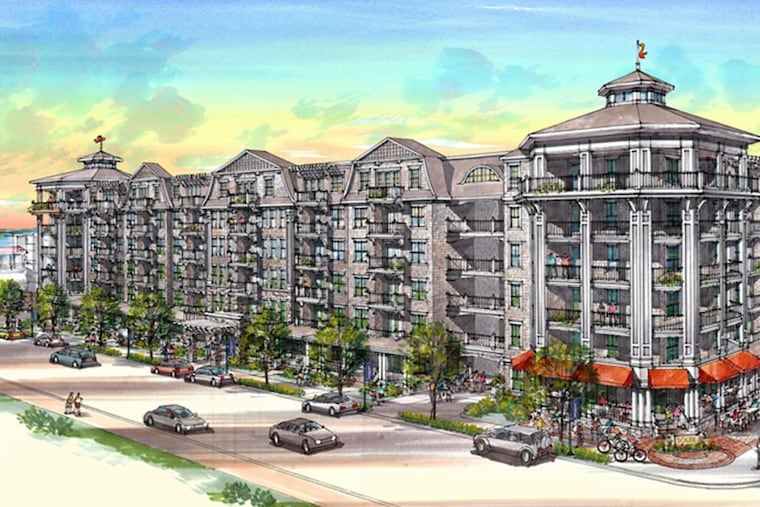 A rendering of Soleil Resort, a six-story 111-unit condominium complex and resort planned for the site of a vacant lot next to the historic Flanders Hotel and Playland's Castaway Cove in Ocean City, N.J. The project is looking for bidders to pay $25 million to take over the "shovel-ready" development.