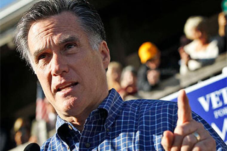 Former Massachusetts Gov. Mitt Romney campaigns at the Fish House in Pensacola, Fla. A new poll shows Romney opening up a lead in a Florida race that was a dead heat last week. (Charles Dharapak / Associated Press)