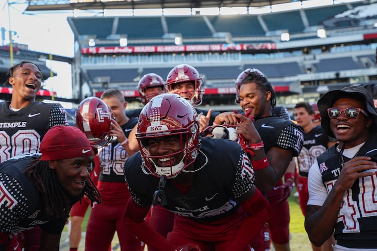 Temple celebrates after its 41-9 win against Norfolk State at Lincoln Financial Field on Saturday.