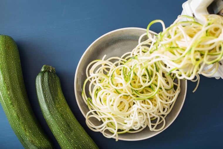 A spiralizer can transform carrots, squash, zucchini, apples, potatoes, cucumbers, radishes, etc. into noodles for pasta, salads, and more.