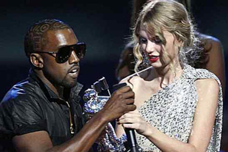 Kanye West (left) interrupts Taylor Swift as she receives Video Music Award. It's one of the latest examples of bad manners by Americans.