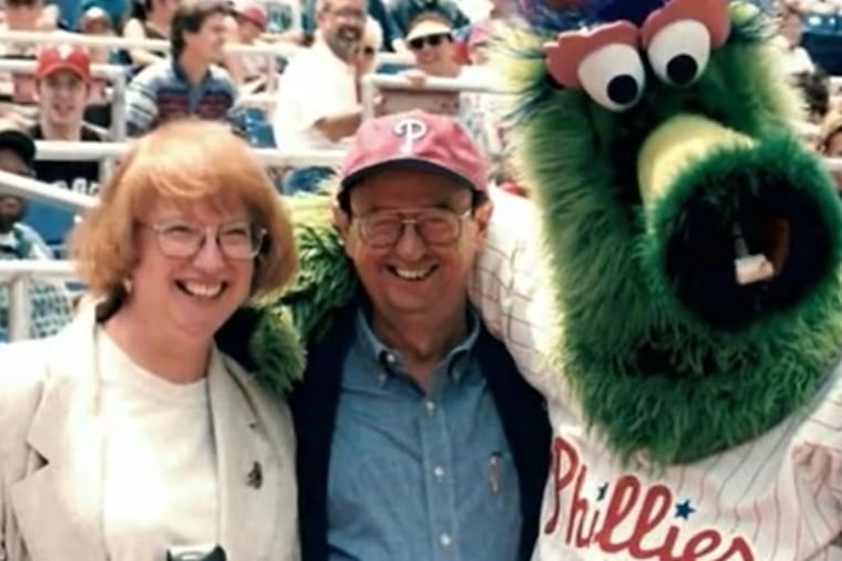 Mrs. Hackney, her husband, David, and the Phillie Phanatic enjoyed this game at the ball park.