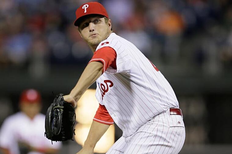 Philadelphia Phillies' Ethan Martin in action during a baseball game against the Washington Nationals, Tuesday, Sept. 3, 2013, in Philadelphia. (AP Photo/Matt Slocum)