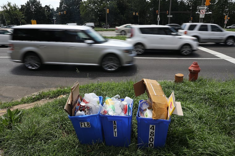 Recycling before being picked up on along Roosevelt Boulevard in Northeast Philadelphia.