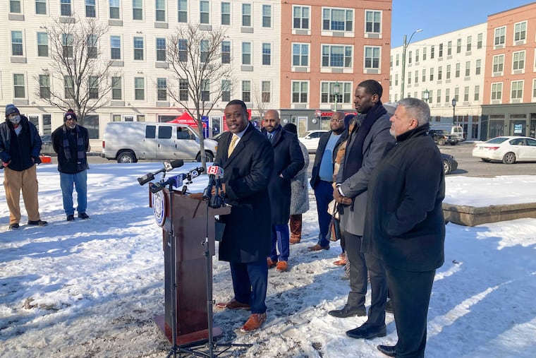 Philadelphia Police Capt. Tyrell McCoy speaks at a press conference on Jan. 24 in Hartford, Conn. after the city announced him as their next chief of police.