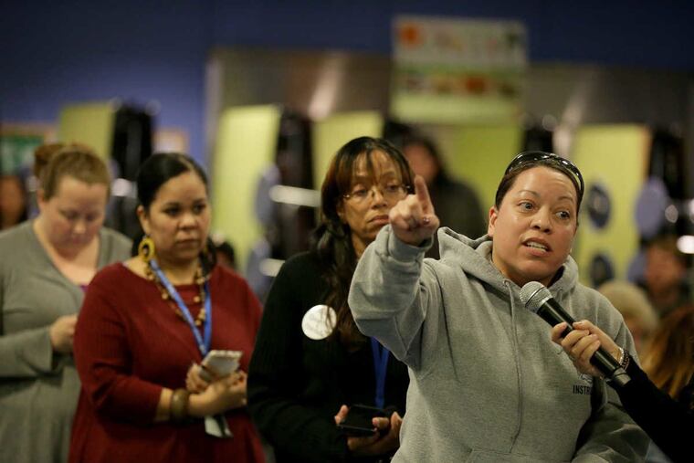 Cecilia Ortiz, who lives in Kensington, speaks against a safe injection site during a meeting with city officials in Kensington on Tuesday, March 27, 2018.