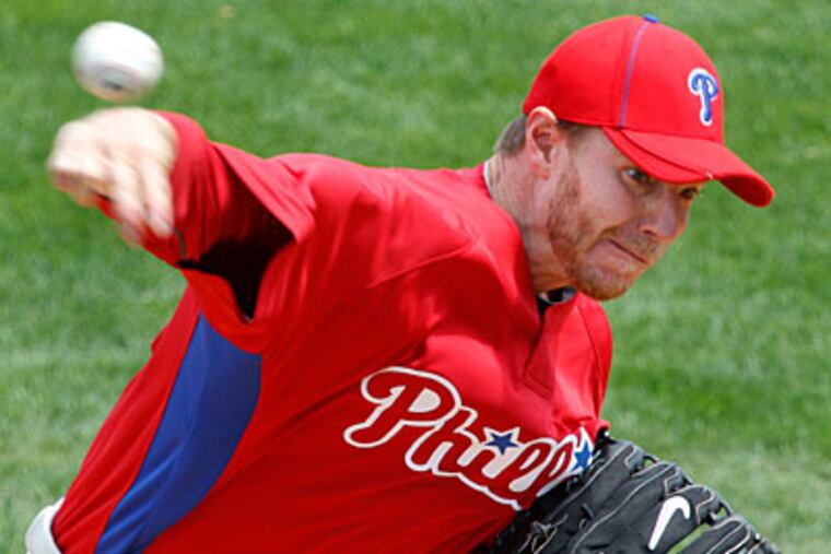 Roy Halladay threw five innings against the Pirates today. (AP Photo/Gene J. Puskar)