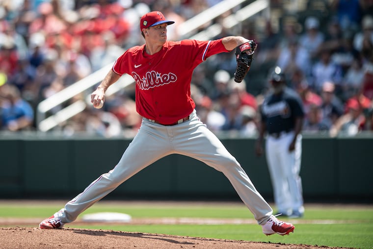 Phillies starting pitcher Kyle Gibson throws against the Atlanta Braves at CoolToday Park in North Port, Florida.