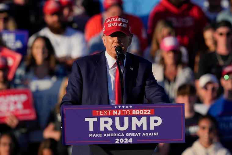 Republican presidential candidate former President Donald Trump speaks during his campaign rally in Wildwood on Saturday, May 11, 2024.