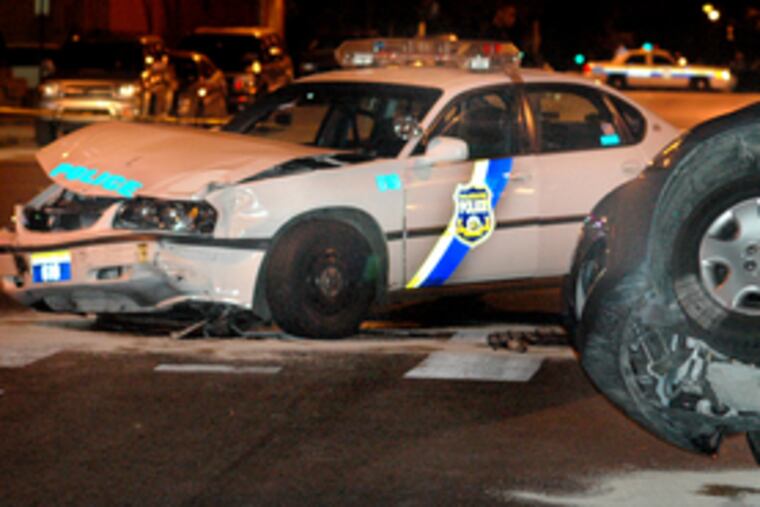Cop was hurt and 3 cars were damaged in this crash at 6th & Spring Garden early Saturday.
