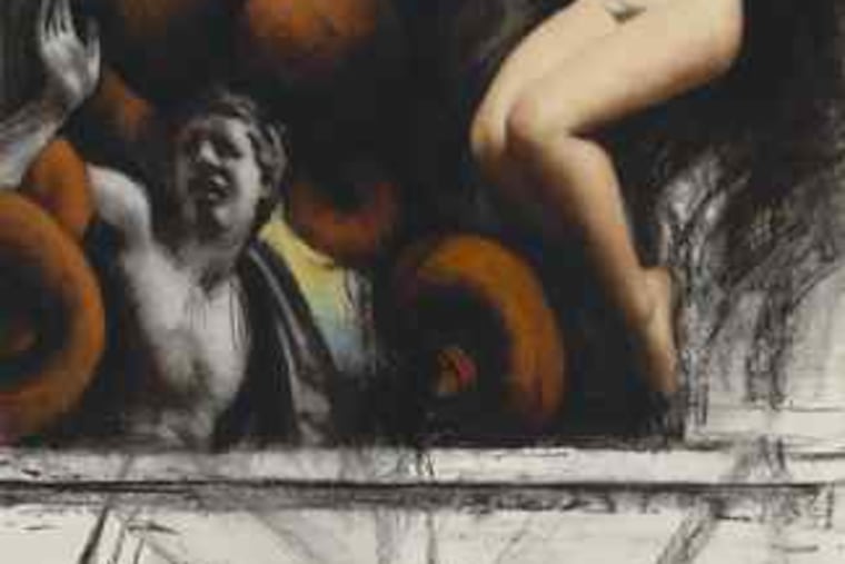 In "Night Vision" (1993-94), the female nude is juxtaposed against the coils of what might be a giant serpent. It is in a PAFA show of Goodman's work over the last 30 years.