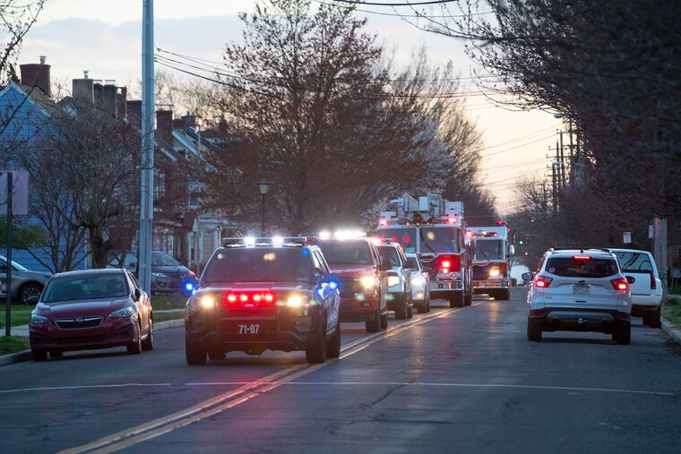 Tullytown Fire Dept. Assistant Chief Rick Johnson has died of coronavirus related complications. A procession makes its way along Bordentown Road to the fire station on April 4, 2020.