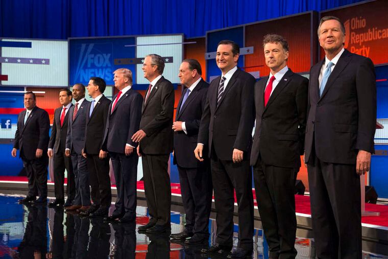 The 10 Republican candidates who made the main debate on Fox News on Aug. 6. Fox is relied on as the main source of news by 47 percent of "consistent conservatives." A new paper says its ideological approach prevents Republicans from compromise.
