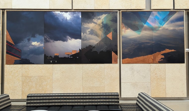 A section of the 11-panel work titled "Red Metal Dust" by artist Sky Hopinka. The artwork is on display at the Barnes Foundations' Annenberg Court through January 2027