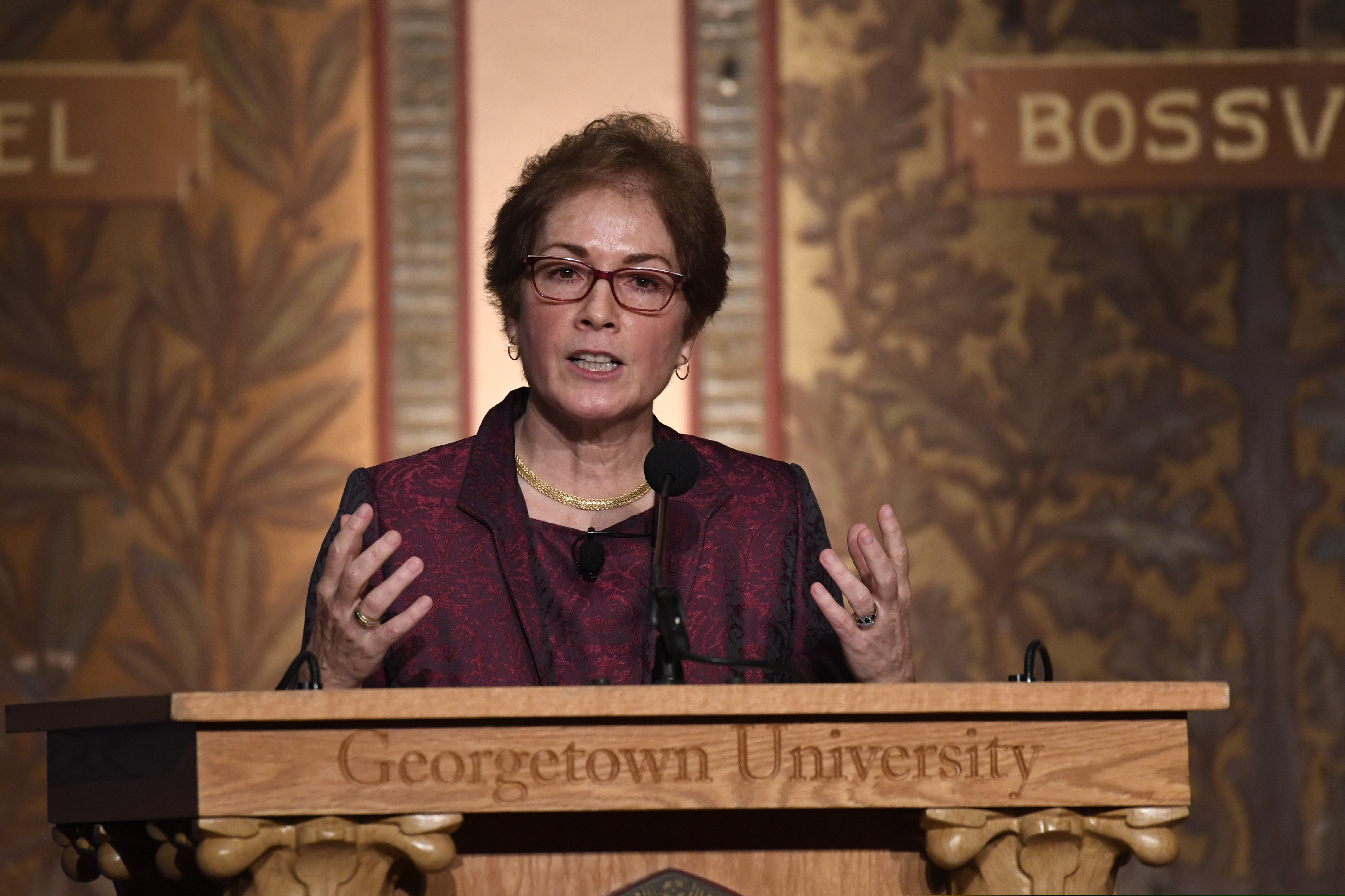 Former Ambassador to Ukraine Marie Yovanovitch speaks at Georgetown University in Washington, Wednesday, Feb. 12, 2020. She was awarded the 2020 J. Raymond "Jit" Trainor Award for Excellence in the Conduct of Diplomacy.