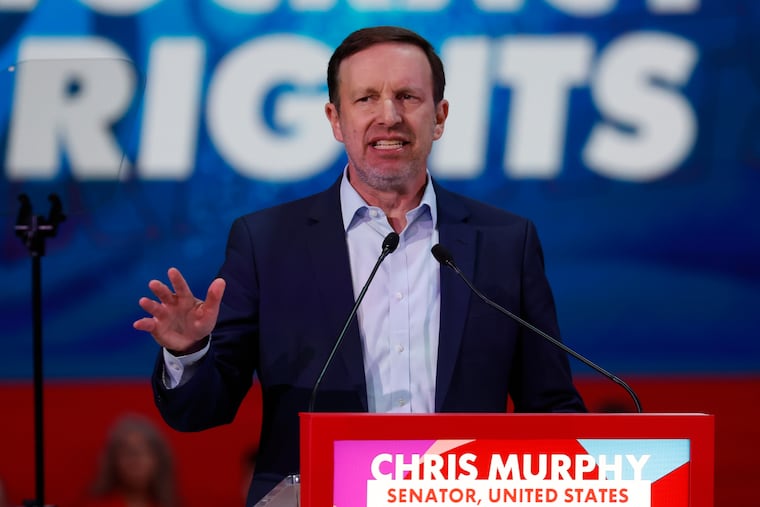 U.S. Sen. Chris Murphy, D-Conn., delivers a speech at the Global Progressive Mobilisation summit in Barcelona, Spain, Saturday, April 18, 2026.