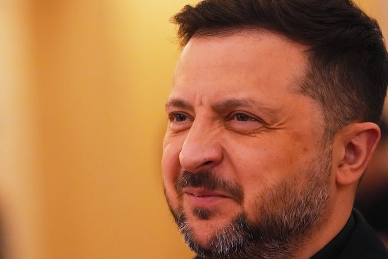 Ukraine's President Volodymyr Zelensky arrives at the Bucharest B9 summit held at the Cotroceni Presidential Palace in Bucharest, Romania, on Wednesday.