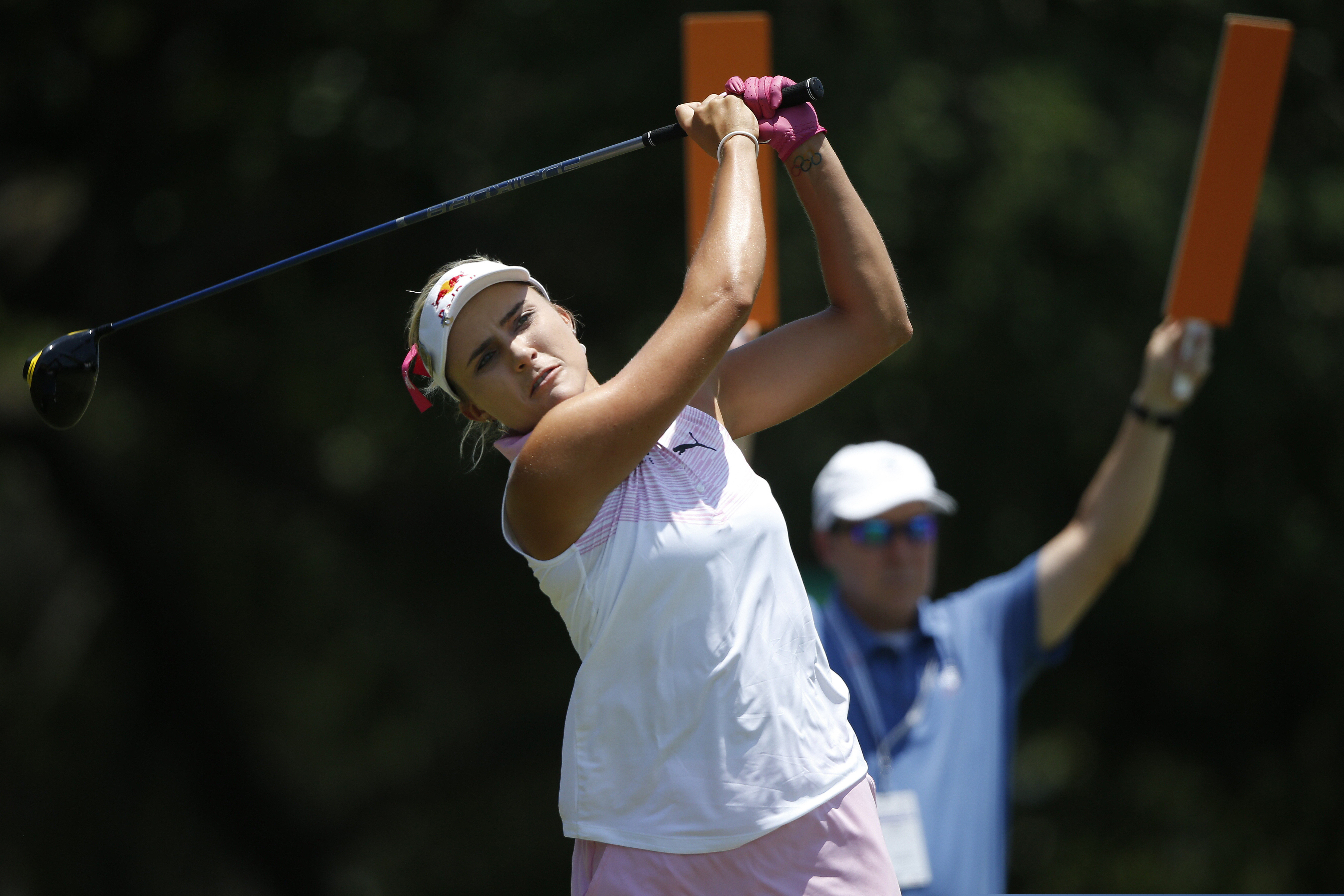 Lexi Thompson (shown earlier this month at the LPGA Women's Open), finished four-under-par at the Bay Course at Seaview on Sunday.