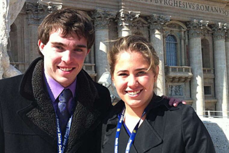 Danielle McMonagle of Moorestown, with a friend in Rome, began her internship at a Vatican office on the day the pope said he would resign.