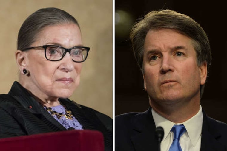 Left: Ruth Bader Ginsburg; Right: Brett Kavanaugh