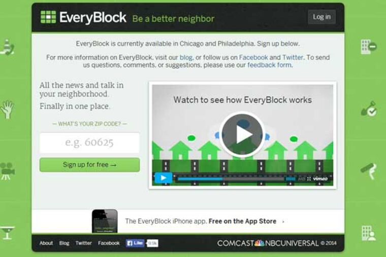 A screen grab from news aggregator web site EveryBlock.com