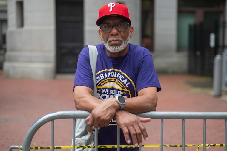 Tyrone Patterson, a security officer and member of SEIU 32BJ, at Philadelphia City Hall on Wednesday, June 18, 2025.