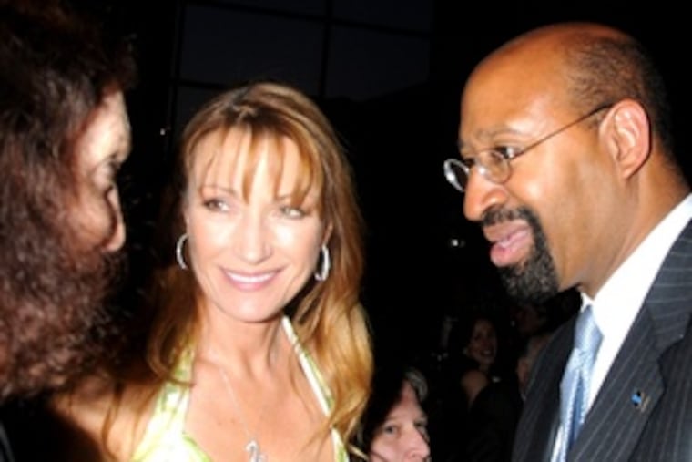 Actress Jane Seymour mingles with Mayor Nutter and Jane Golden (left), Mural Arts Program director, at the Mural Arts Program's Wall Ball at the Loews.