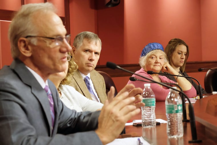 Phil Saviano, a victim of Boston-area clergy abuse, speaks as part of the panel. It also included three victims of abuse at the Solebury School in New Hope, as well as Patricia Dailey Lewis (second from left), who helped prosecute a Del. case, and George Foster, credited with exposing abuse in the Altoona-Johnstown Diocese. Saviano’s efforts figured in the movie “Spotlight.”
