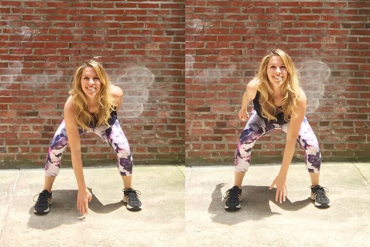 Ashley demonstrates a jump squat variation.