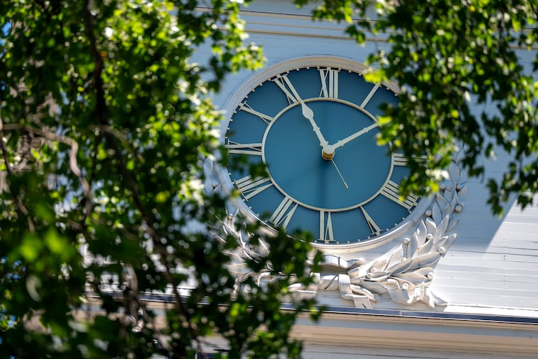 The clock tower at Independence Hall.