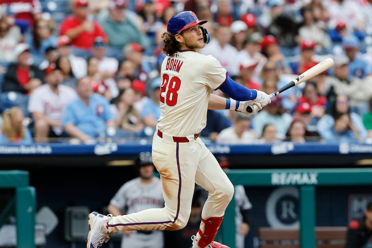 The Phillies' Alec Bohm hit his first home run of the season on Tuesday, snapping a drought that dated back to Sept. 20 of last season.