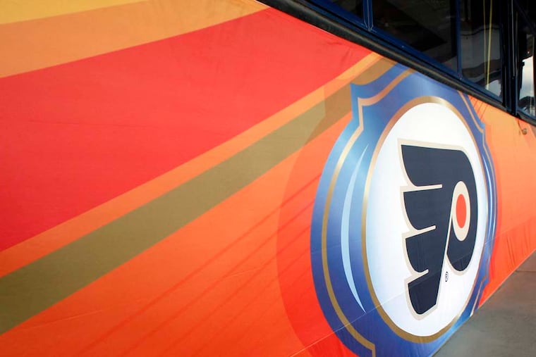 The Flyers logo on display at Citizens Bank Park during preparations for the Winter Classic on Wednesday, December 28, 2011. (Yong Kim / Staff Photographer)
