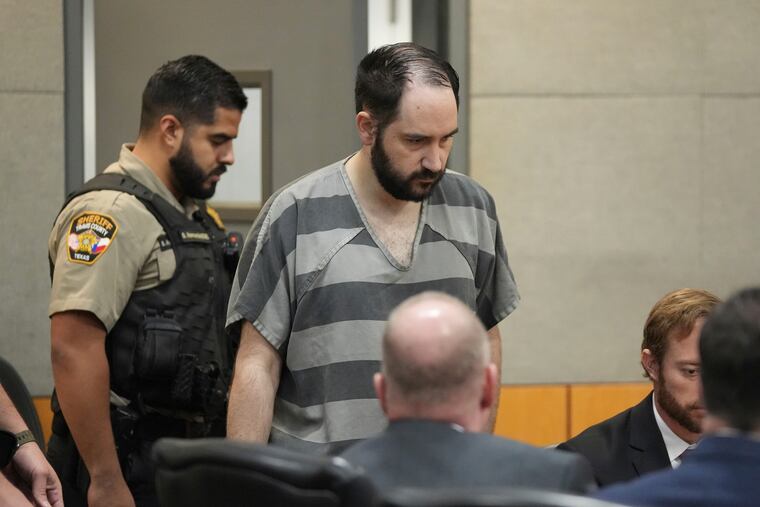 Daniel Perry enters the courtroom at the Blackwell-Thurman Criminal Justice Center on May 10, 2023, in Austin, Texas.
