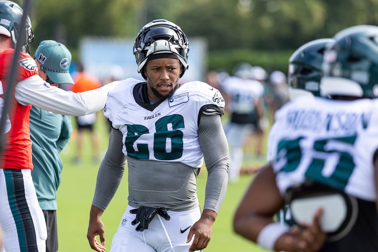 Like last season, the Eagles will carefully monitor the workload for running back Saquon Barkley, here during practice in August at the NovaCare Complex.