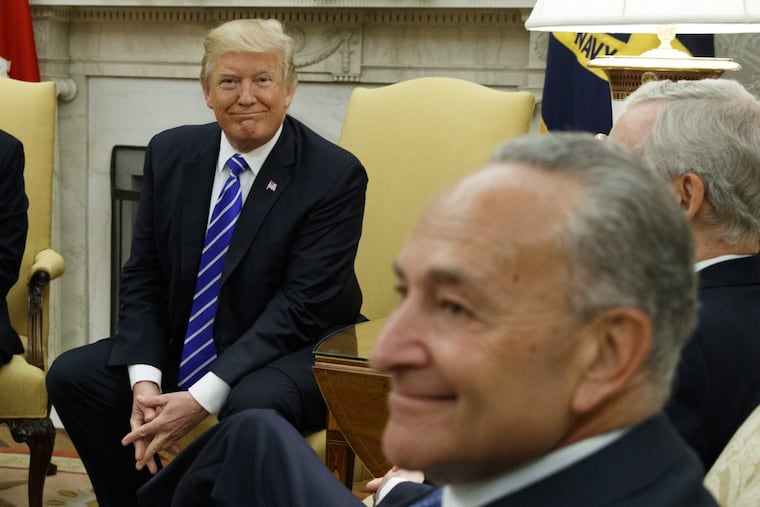 President Trump meets with Senate Minority Leader Chuck Schumer (D., N.Y.) and other congressional leaders in the Oval Office on Sept. 6, 2017.