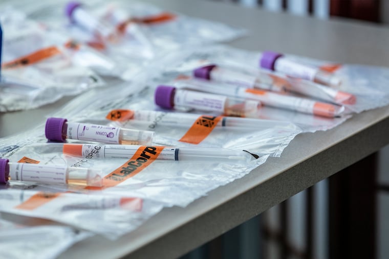 These are coronavirus test kits at Drexel University's Stephen and Sandra Sheller Family Health Service Center in April.